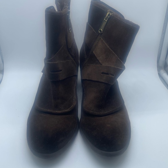 Donald J Pliner Diem Brown Suede Distressed Ankle Biker Boot Women’s Sz 7 - Picture 3 of 10